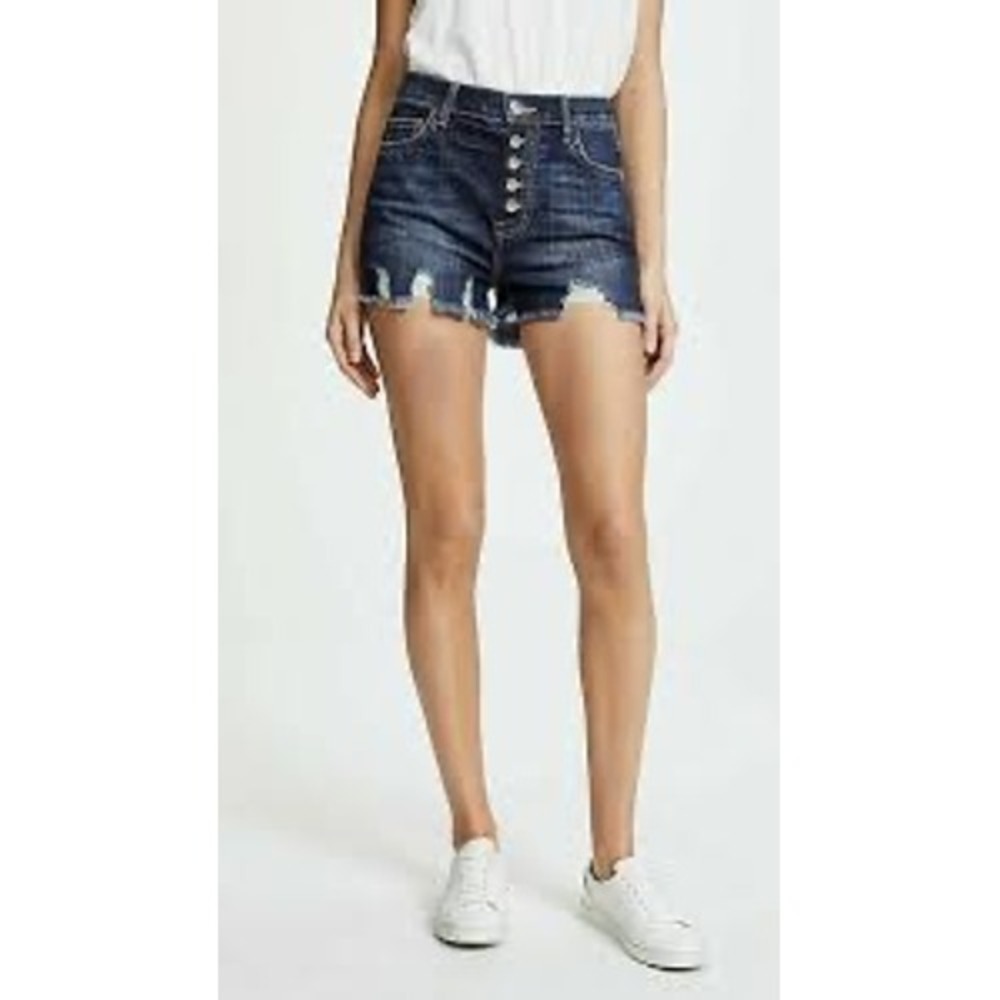 Current Elliott Dark Wash Distressed Button Fly Denim Cut Off Shorts Size‎ 27